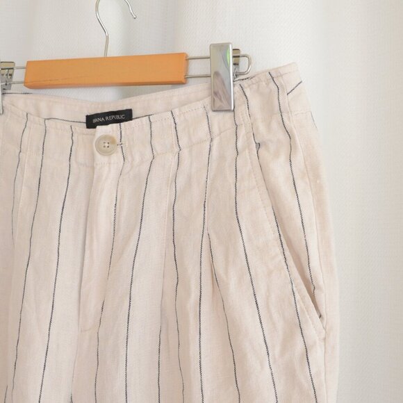 Banana Republic High Rise Linen Cream/Navy Striped Pants Sz 8 - Picture 6 of 8